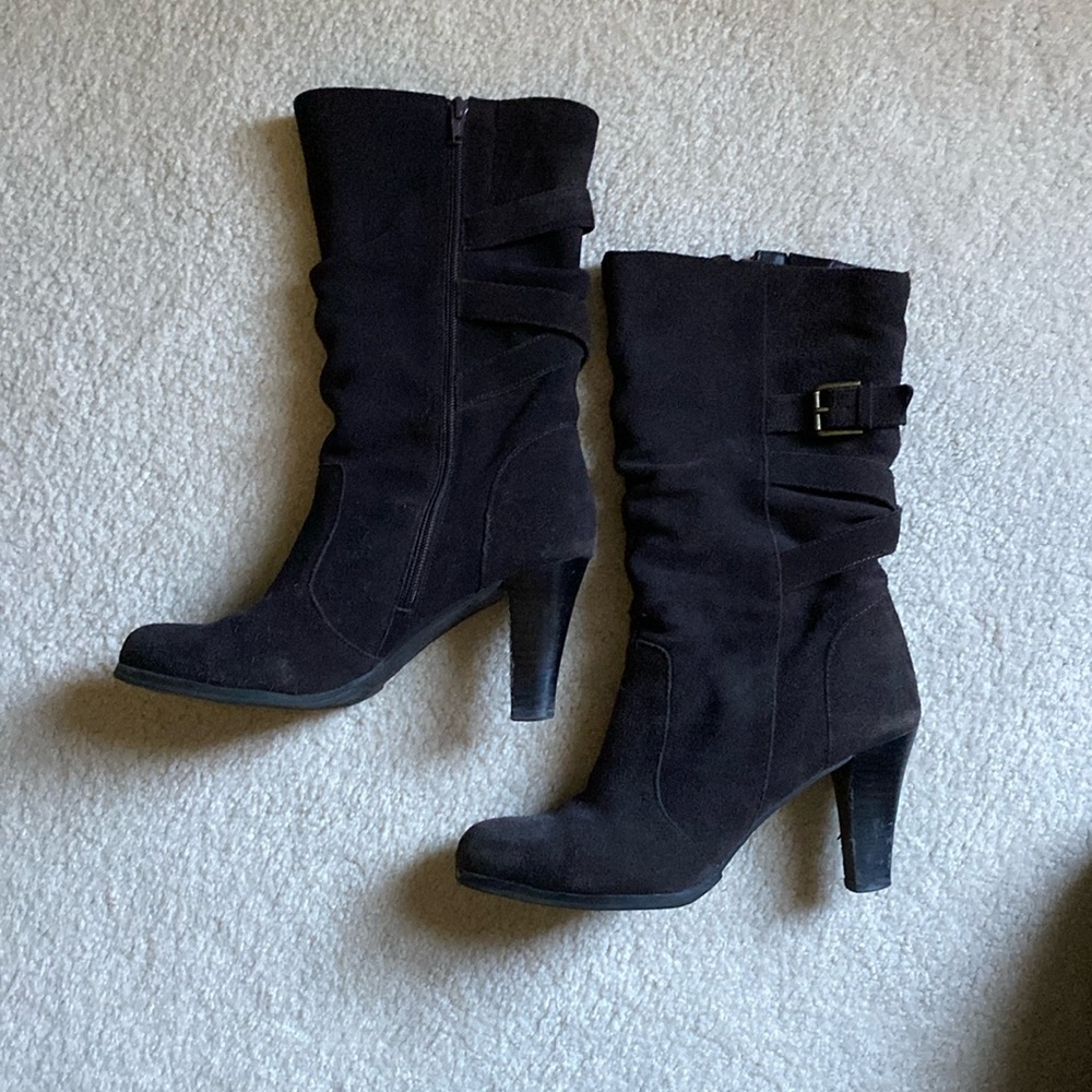 Brown calf high boots